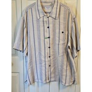 Pardazzio Uomo Vintage 100% Linen Men's Button Up Short Sleeve Shirt XXL 2XL